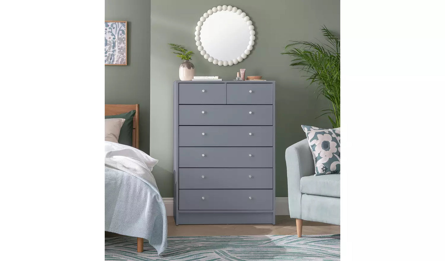 Assembled Malibu 7 Drawer Chest - Grey